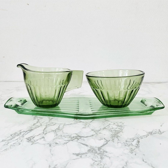 Image 1 of Art deco cream set Green Glass Andries Copier