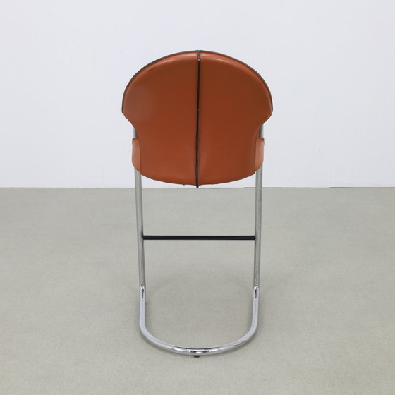 Image 1 of 4X Tabouret de bar vintage en cuir et chrome