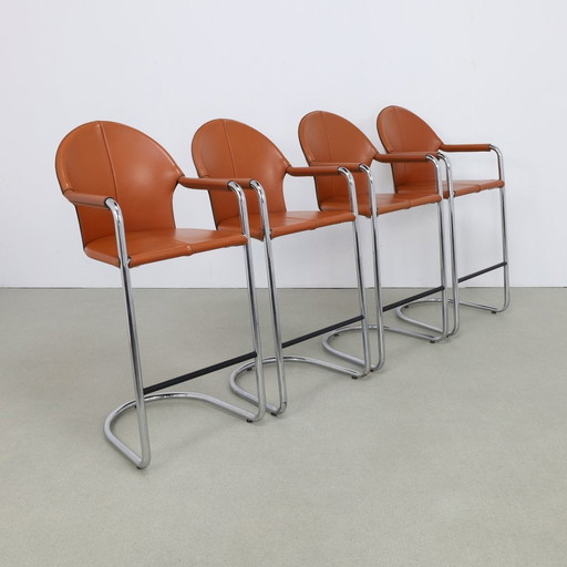 4X Tabouret de bar vintage en cuir et chrome