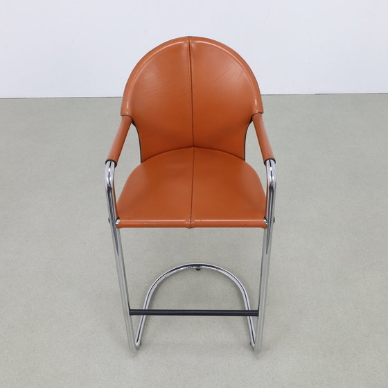 Image 1 of 4X Tabouret de bar vintage en cuir et chrome