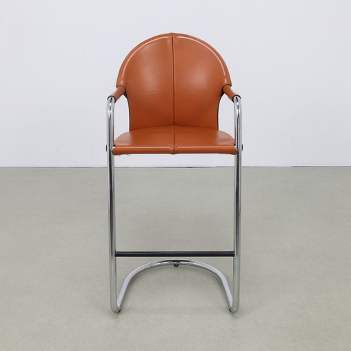 4X Tabouret de bar vintage en cuir et chrome