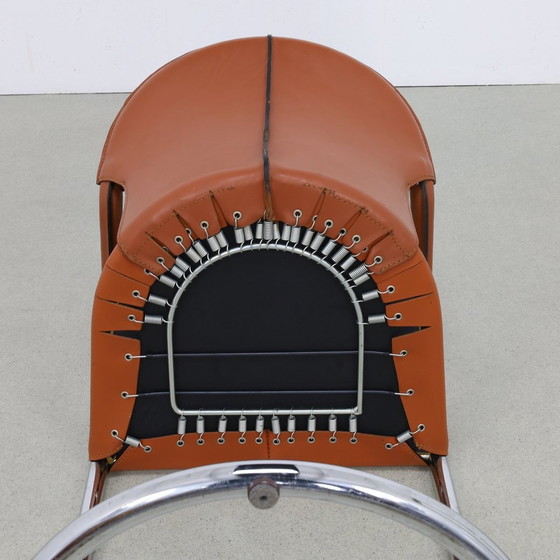 Image 1 of 4X Tabouret de bar vintage en cuir et chrome