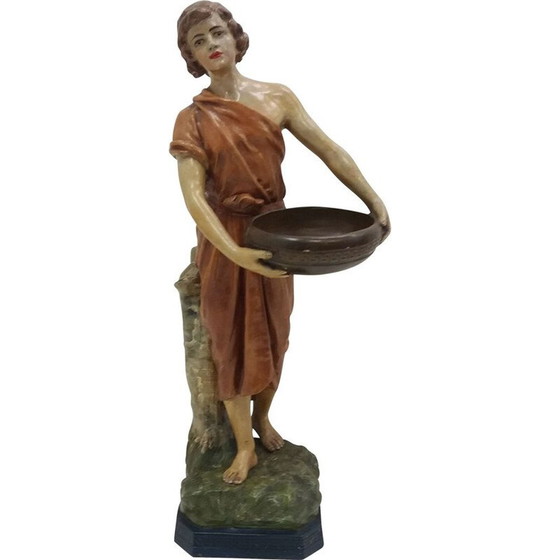 Image 1 of Statue vintage d'une fille en argile Art Déco, Tchécoslovaquie 1930