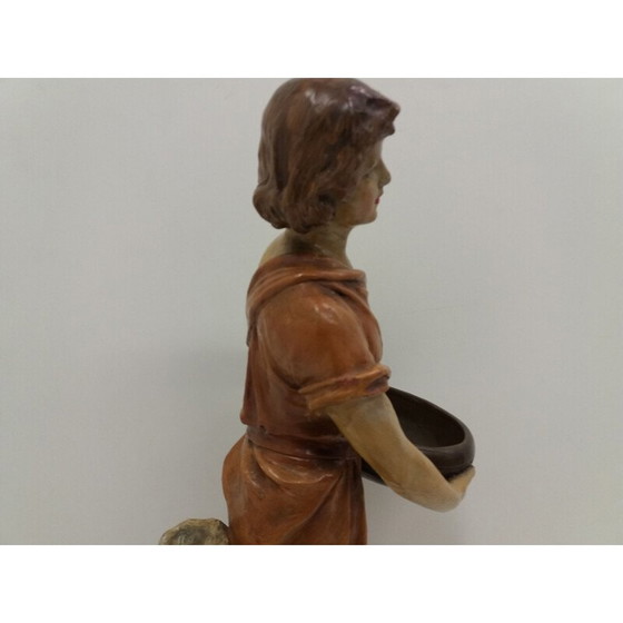 Image 1 of Statue vintage d'une fille en argile Art Déco, Tchécoslovaquie 1930