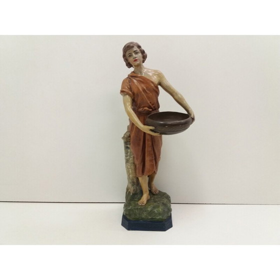 Image 1 of Statue vintage d'une fille en argile Art Déco, Tchécoslovaquie 1930