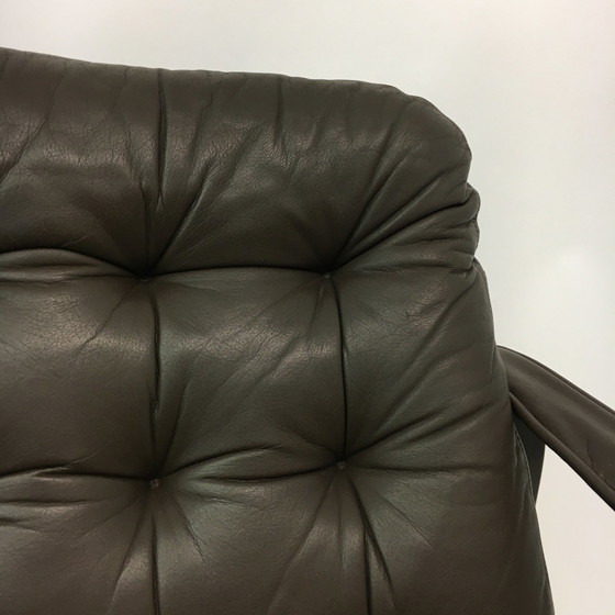 Image 1 of Mid Century Design Oy Bj Dahlqvist Ab Dark Brown Leather Safari Lounge Chair, 1960's