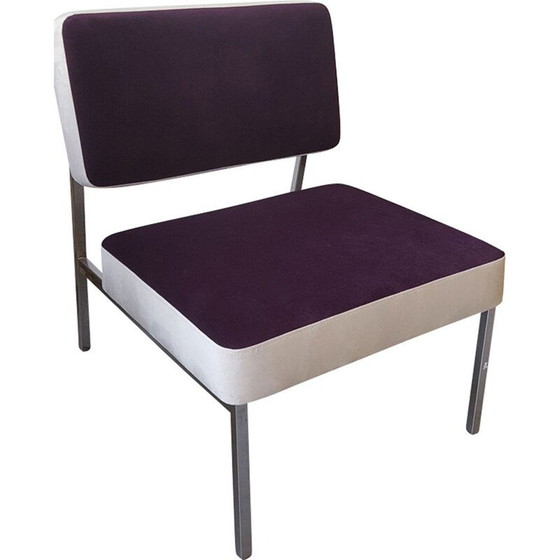 Image 1 of Chaise basse vintage blanche et violette France 1970