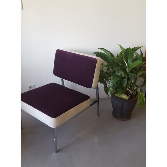Image 1 of Chaise basse vintage blanche et violette France 1970
