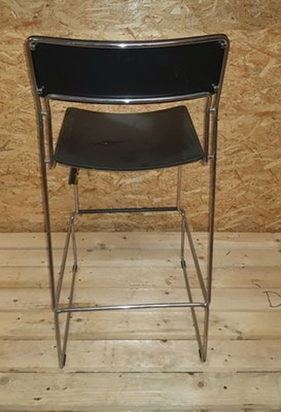 Image 1 of Chaises de bar italiennes Sultana noires d'Arrben avec pieds chromés, années 1970