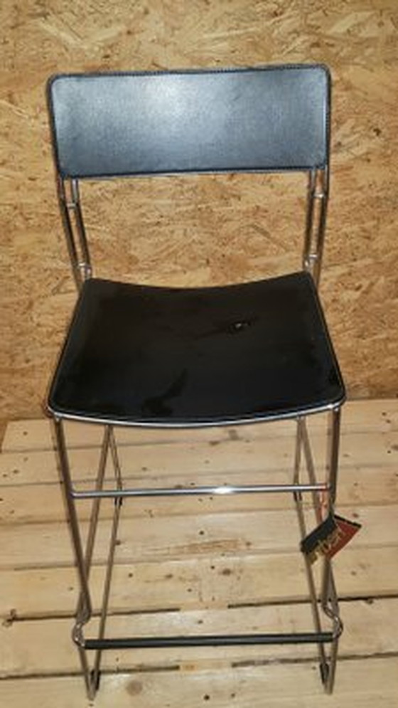 Image 1 of Chaises de bar italiennes Sultana noires d'Arrben avec pieds chromés, années 1970