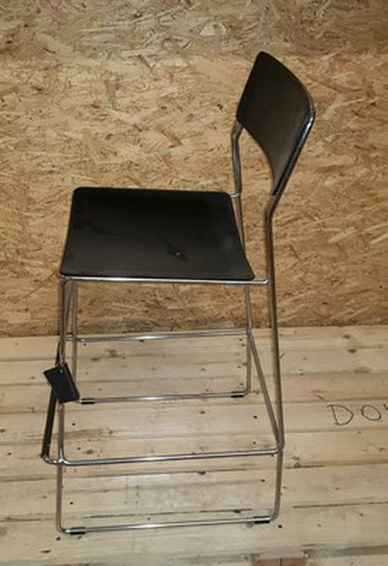 Image 1 of Chaises de bar italiennes Sultana noires d'Arrben avec pieds chromés, années 1970