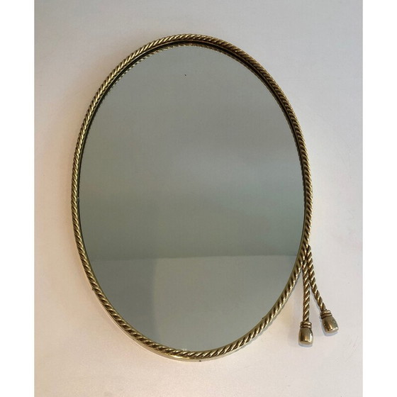 Image 1 of Miroir ovale en laiton entouré d'un cordon, France 1970