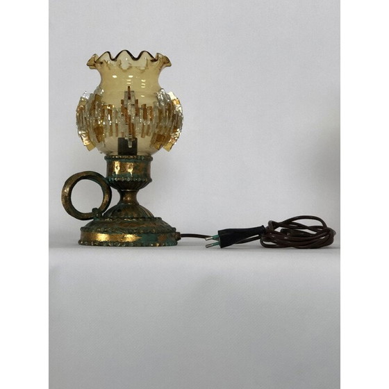 Image 1 of Lampe de table vintage brutaliste en fer et verre par Poliarte Italie 1970