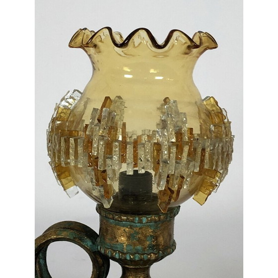 Image 1 of Lampe de table vintage brutaliste en fer et verre par Poliarte Italie 1970
