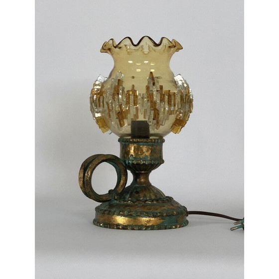 Image 1 of Lampe de table vintage brutaliste en fer et verre par Poliarte Italie 1970