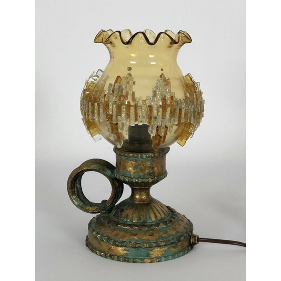 Image 1 of Lampe de table vintage brutaliste en fer et verre par Poliarte Italie 1970