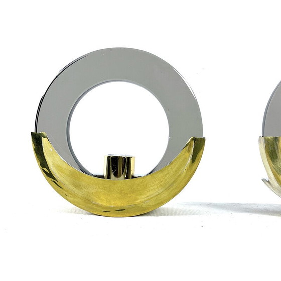 Image 1 of Paire d'appliques vintage en laiton et verre pour Ity, Italie 1970