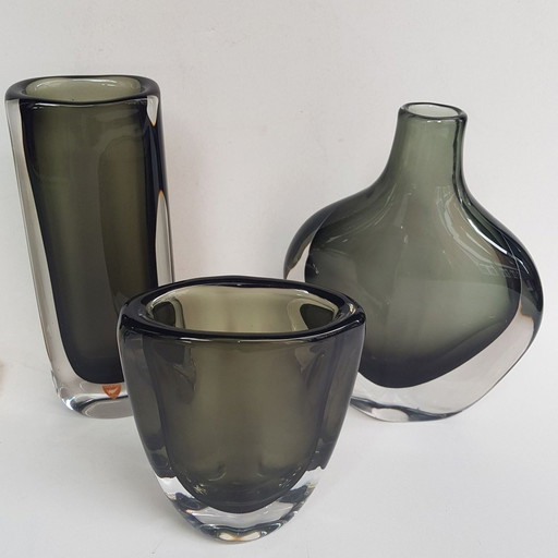 3X Vases par Nils Landberg pour Orrefors, 1950S