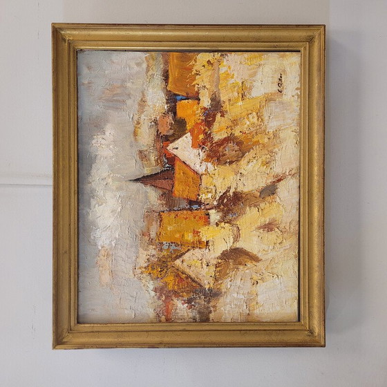 Image 1 of Huile sur toile vintage "Village alsacien" par E. Ritter, France