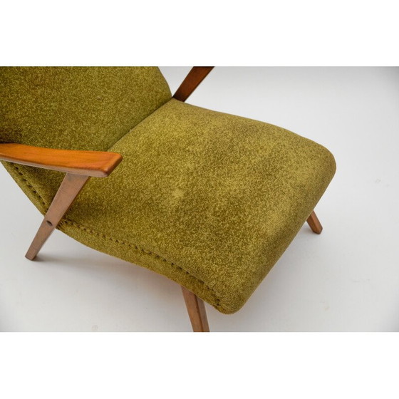 Image 1 of Fauteuil à oreilles vintage en bois et tissu, Italie 1950