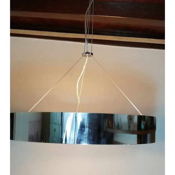 Image 1 of Lampe suspendue ronde en métal chromé