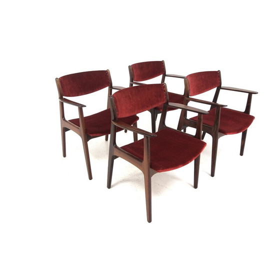 Image 1 of Set of 4 vintage rosewood and velvet chairs by Henning Kjaernulf for Sorø Stolefabrik, Denmark 1960