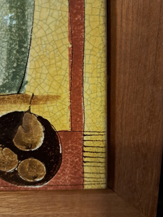 Image 1 of Carrelage mural en céramique italienne des années 1960 avec motif de bouteille et cadre en bois