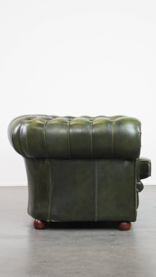 Canapé Chesterfield 2 places en cuir de boeuf vert