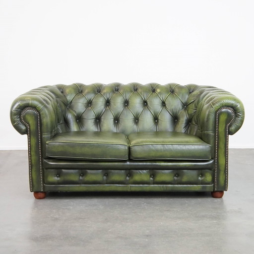 Canapé Chesterfield 2 places en cuir de boeuf vert