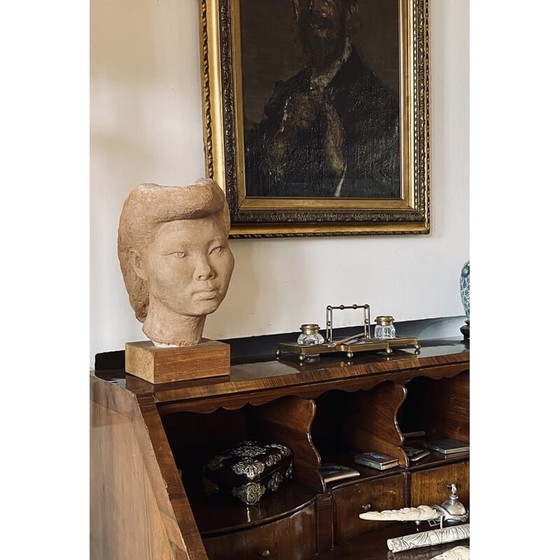 Image 1 of Sculpture vintage en terre cuite avec tête de fille japonaise Akito par Willy Gordon, France 1940s