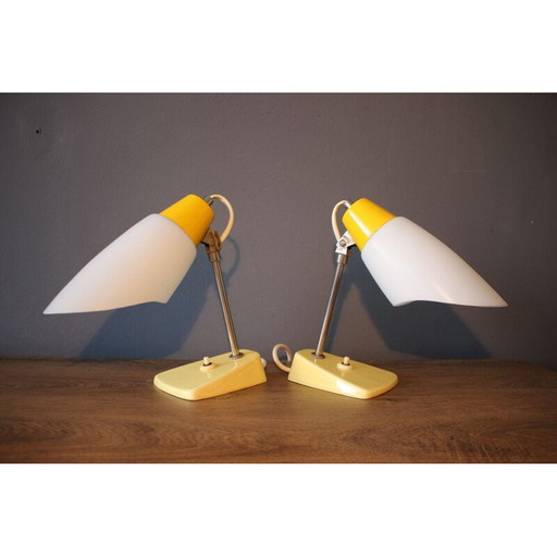 Paire de lampes vintage en porcelaine, métal et verre par Kamenický Šenov, Tchécoslovaquie 1960