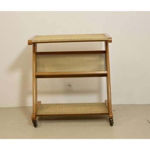 Table de service vintage en métal, chêne et rotin pour Jullian, France 1960