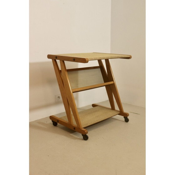 Image 1 of Table de service vintage en métal, chêne et rotin pour Jullian, France 1960