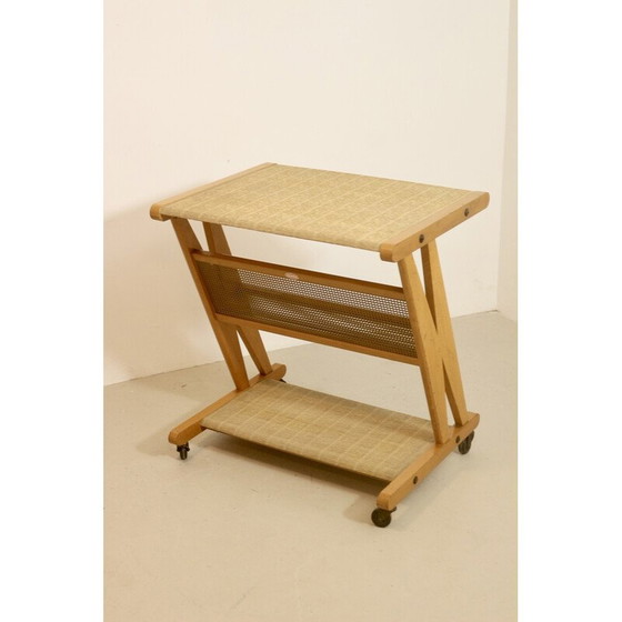 Image 1 of Table de service vintage en métal, chêne et rotin pour Jullian, France 1960