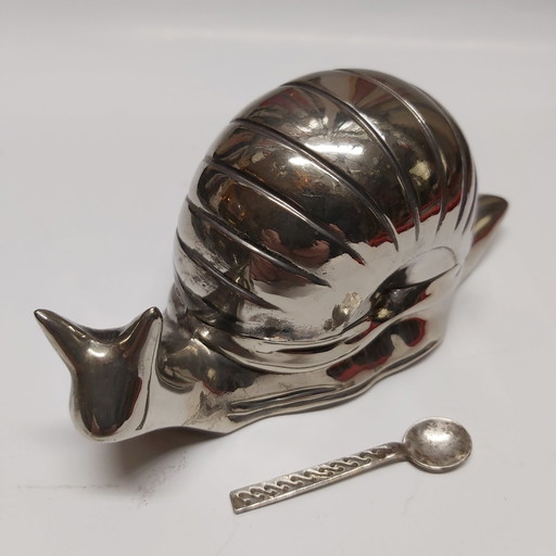 Magnifique escargot, salière en argent plaqué avec cuillère miniature en argent 925.