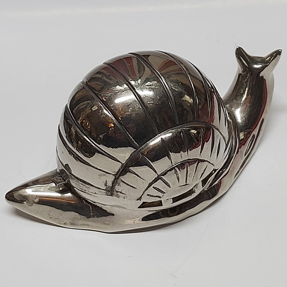 Image 1 of Magnifique escargot, salière en argent plaqué avec cuillère miniature en argent 925.