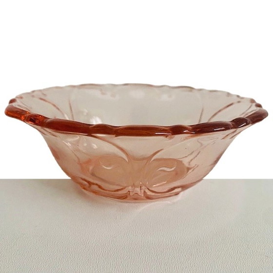 Image 1 of Service à crème Art déco en verre rose avec plateau 1930