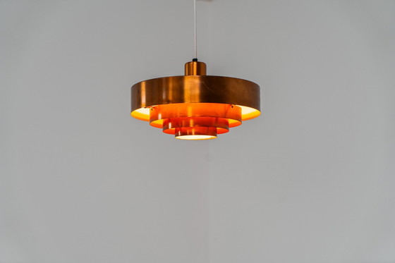 Image 1 of Lampe suspendue "Roulette" en cuivre par Jo Hammerborg pour Fog & Mørup (Danemark, années 1960).