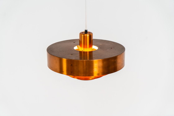 Image 1 of Lampe suspendue "Roulette" en cuivre par Jo Hammerborg pour Fog & Mørup (Danemark, années 1960).