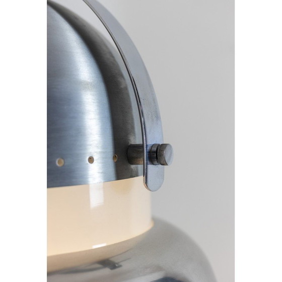 Image 1 of Lampe suspendue vintage en métal brossé et verre opalin, Italie 1970