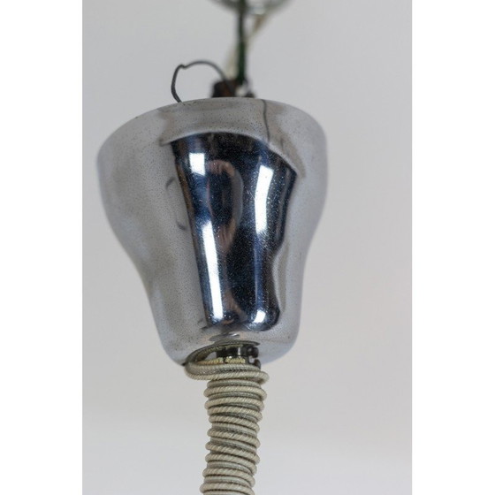 Image 1 of Lampe suspendue vintage en métal brossé et verre opalin, Italie 1970