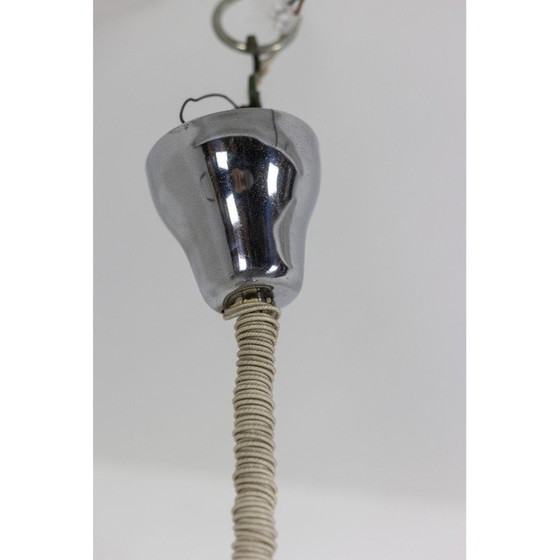 Image 1 of Lampe suspendue vintage en métal brossé et verre opalin, Italie 1970
