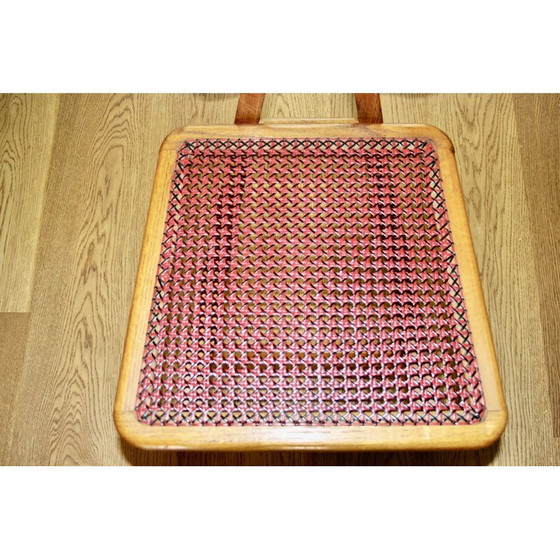 Image 1 of Chaise vintage en hêtre et cannage rouge et noir par Pierre Cruège pour Roset, 1950