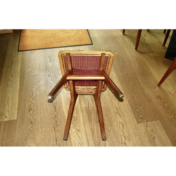 Image 1 of Chaise vintage en hêtre et cannage rouge et noir par Pierre Cruège pour Roset, 1950