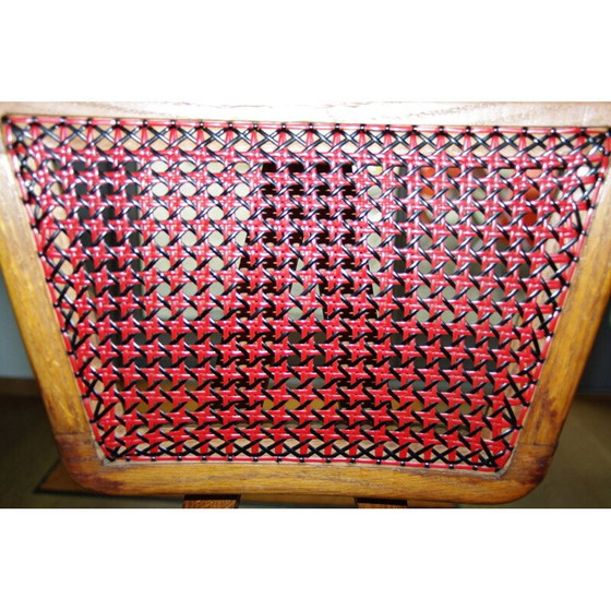 Image 1 of Chaise vintage en hêtre et cannage rouge et noir par Pierre Cruège pour Roset, 1950