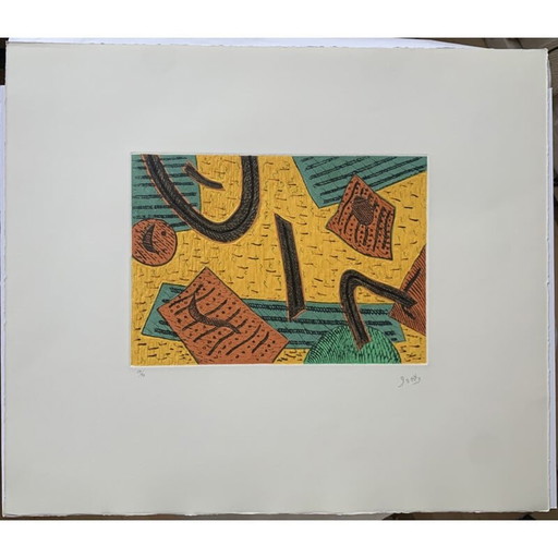 Gravure jaune d'Henri Goetz, 1970