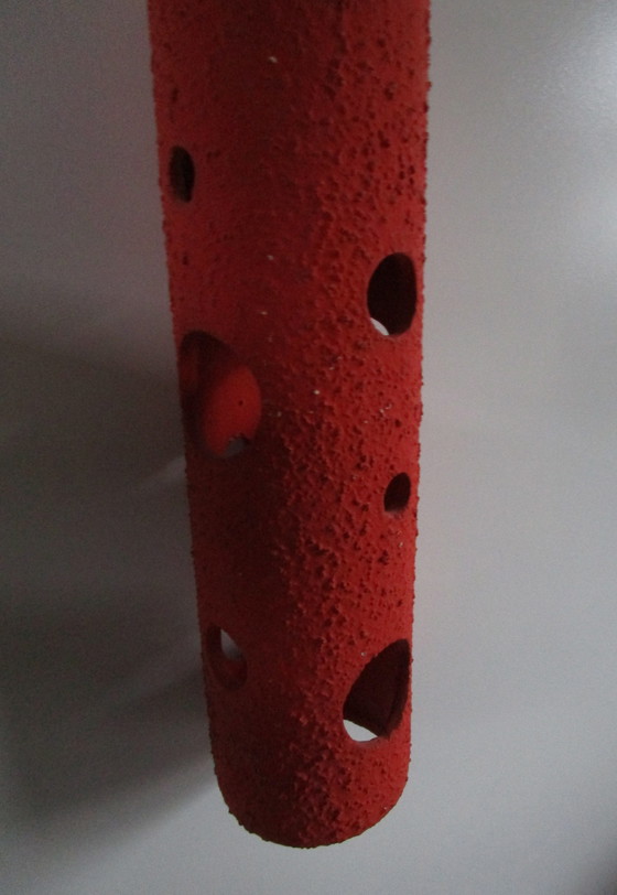 Image 1 of Mid Century German Large Cylindrical Broken Red-Orange Lamp - 1970