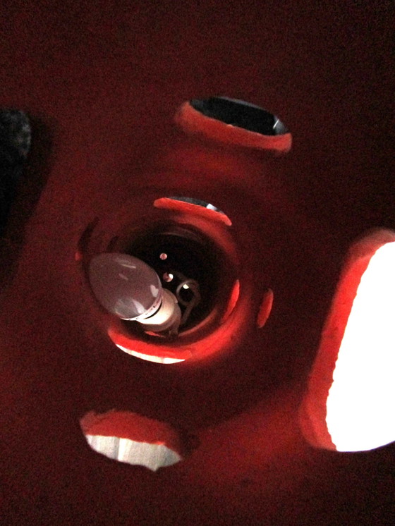 Image 1 of Mid Century German Large Cylindrical Broken Red-Orange Lamp - 1970