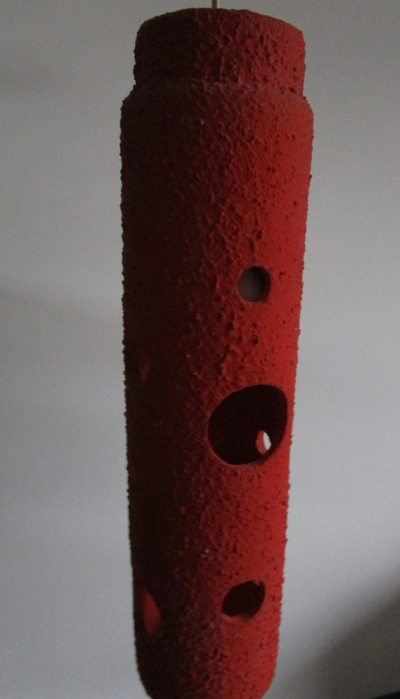 Image 1 of Mid Century German Large Cylindrical Broken Red-Orange Lamp - 1970