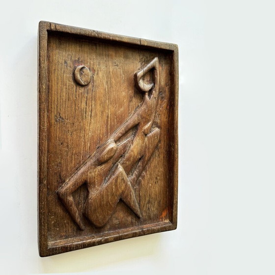 Image 1 of Sculpture murale vintage en chêne massif, Tchécoslovaquie 1950